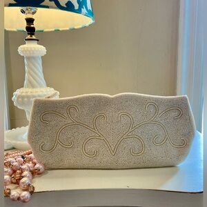 Hand-Beaded Beautiful White 50s Bag Clutch by Josef Vintage Pearl Seedbeads